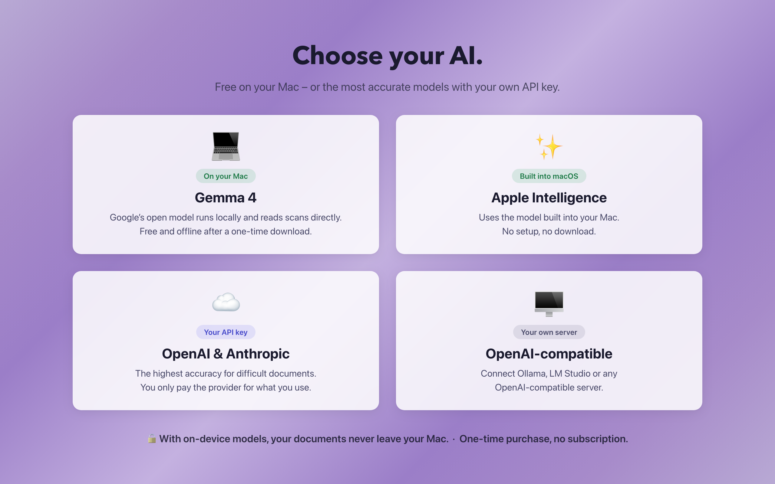 Choose your AI: Gemma 4, Apple Intelligence, OpenAI, Anthropic, or your own server